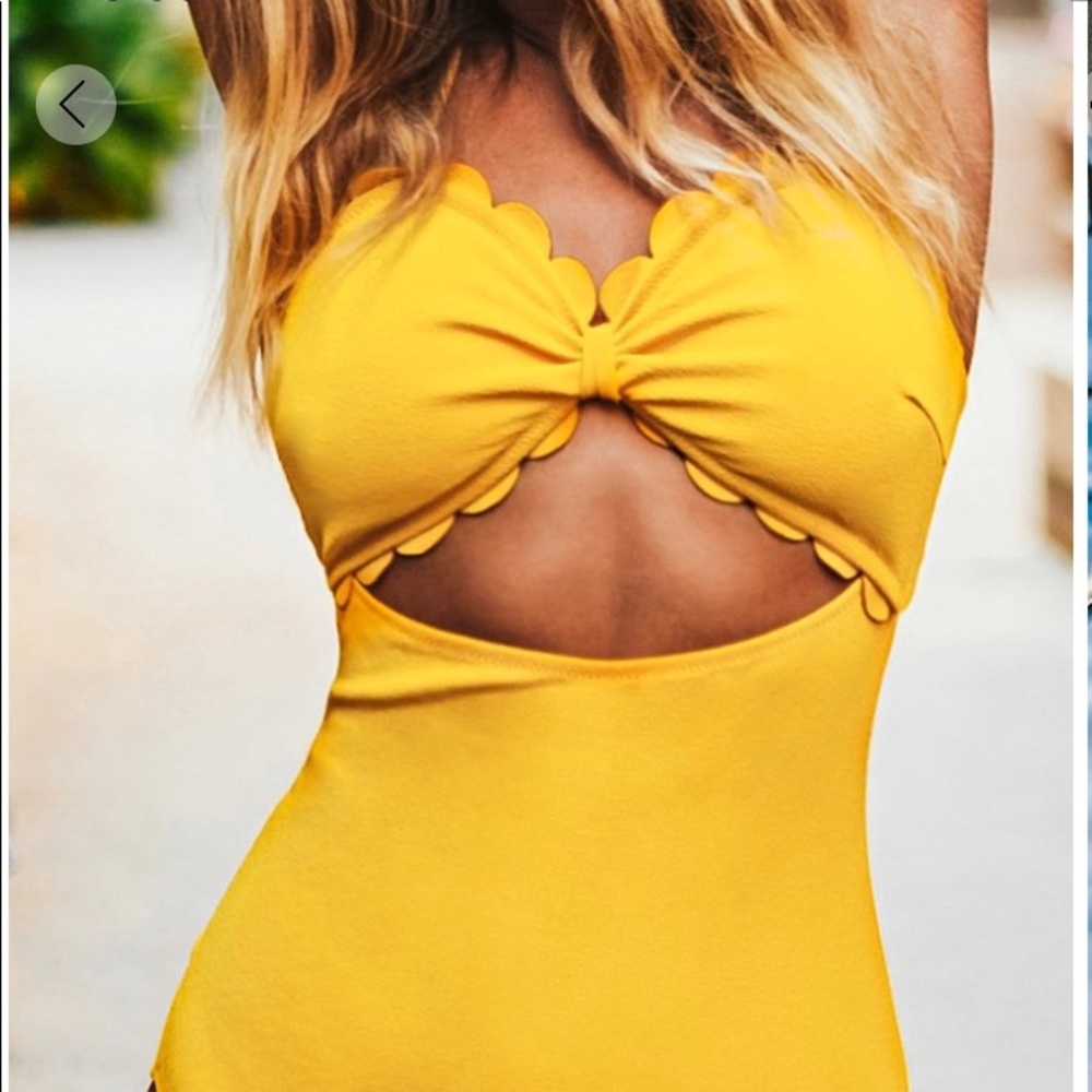 Yellow cutout scalloped one piece bathing suit